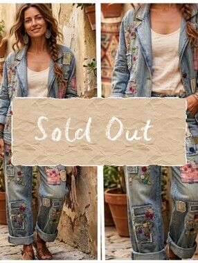 SOLD OUT! Boutique Embroidered Patchwork Vintage Wash Jeans